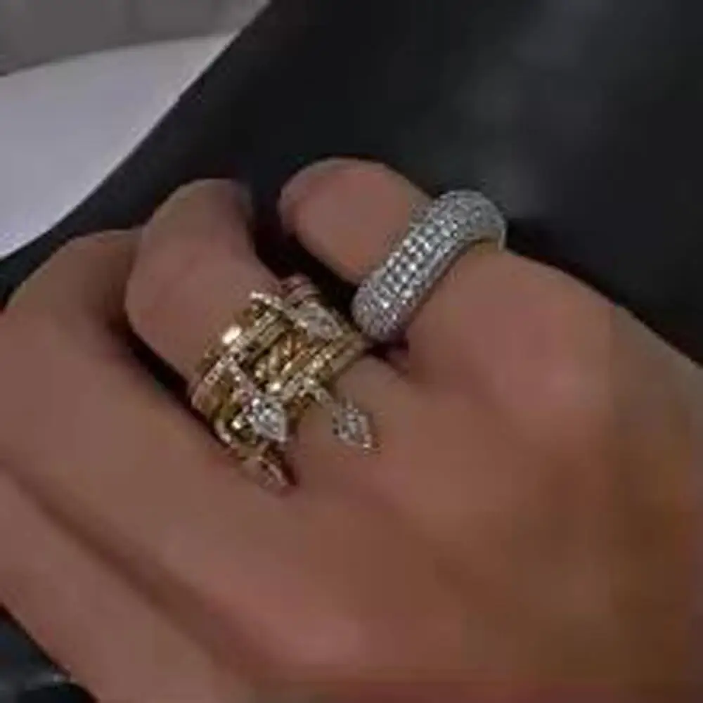 2026 New Gold Plated Multilayer Stacking Finger Ring Micro Pave Cubic Zircon For Women Fashion Unique Full Finger Jewlery