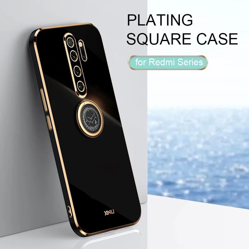 Plating Finger Ring Holder Phone Case On For Xiaomi Redmi Note 8 Pro 2021 New Note8 8pro Luxury Soft Silicone Stand Cover