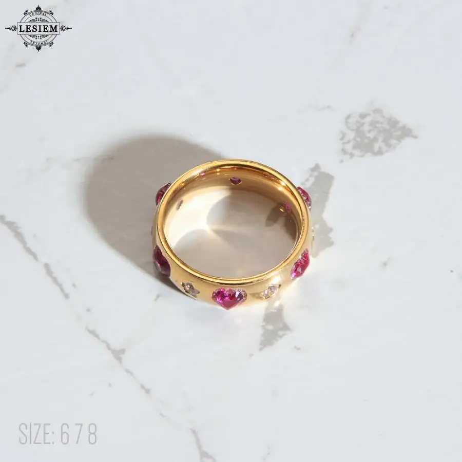 LESIEM Hot selling Gold color size 6 7 8 Goddess engagement ring red love peach heart prices in euros Jewelry for women