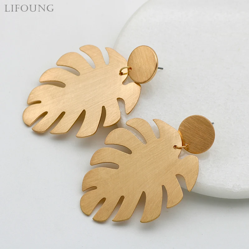 Large Metal Stamping Leaf Earrings For Women Brushed Discs Statement Dangle Drop Ear Studs Punk Fashion New Styles Gifts 2023321