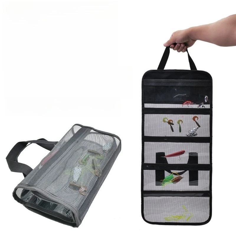 

Folding PVC Fishing Bait Organizer Equipment Bag Five Grid Transparent Compartment Iron Frame Portable Storage Case
