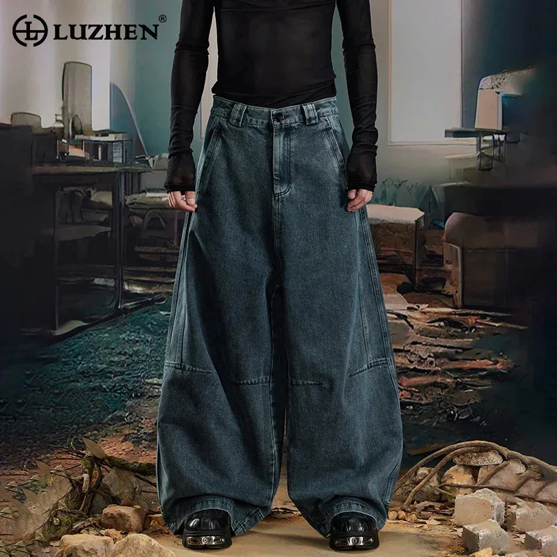

LUZHEN 2025 Новая уличная мужская мода Высококачественные мешковатые широкие джинсовые брюки оригинальные однотонные красивые мужские джинсы JY3729