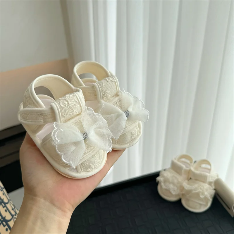 Summer girl baby sandals 0-1 year old baby walking shoes sweet princess shoes breathable toe wrap non slip soft sole