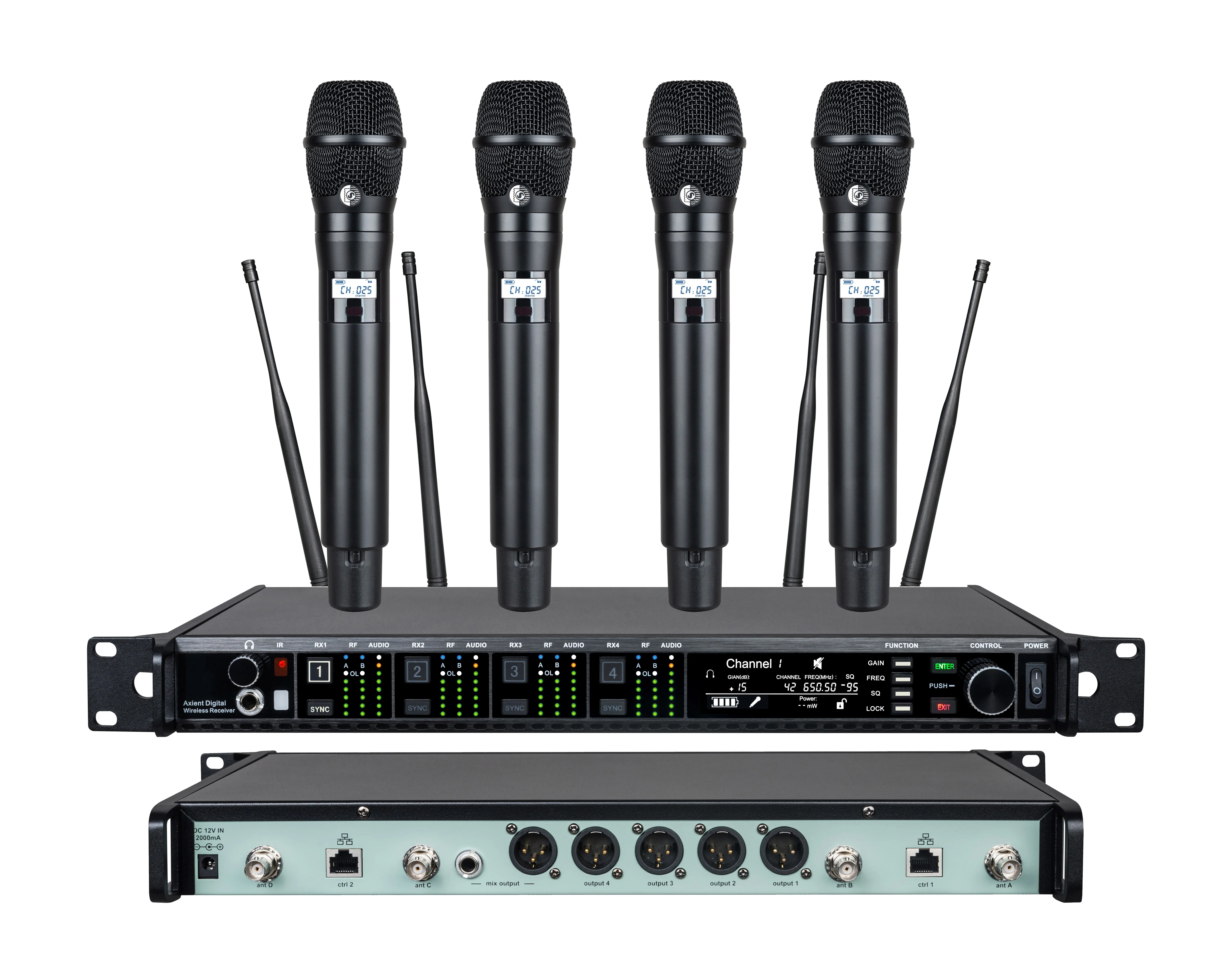 EIF AD4Q Professional Studio 4 Channel Handheld  Microphone UHF Wireless Microphone System for Meeting  Stage Performances