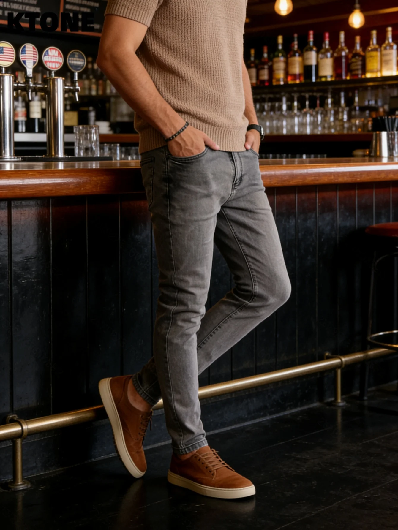 

Men's Original Gray Slim Jeans Y2K Drip Vibe Everyday Casual Denim No accessories or belts included