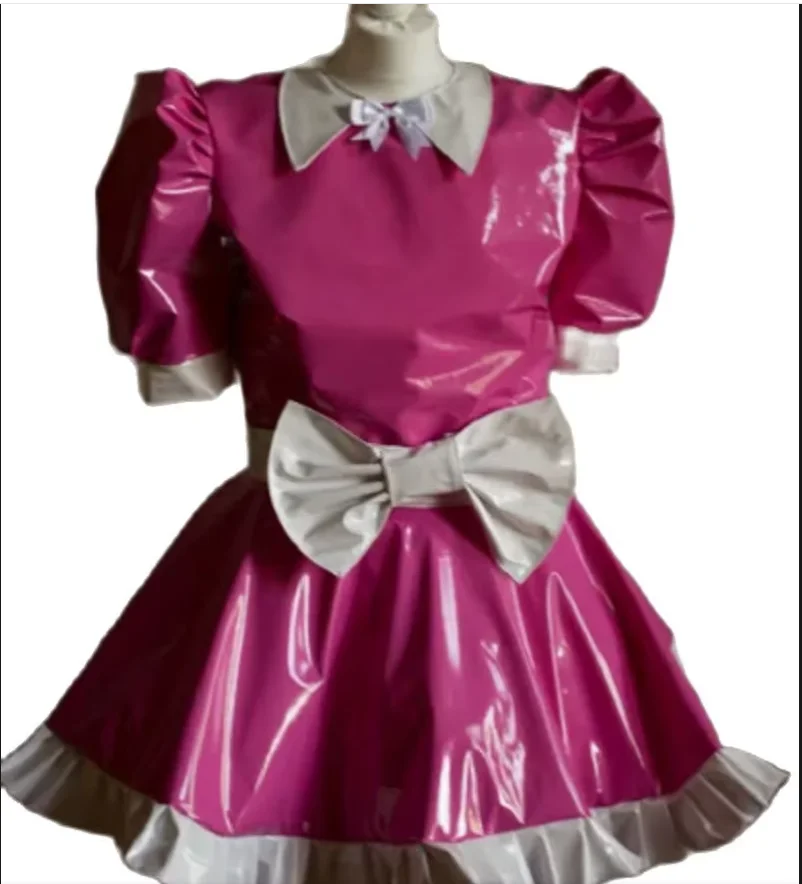 

Hot Selling Lapel Bow Bubble Sleeve Lapel Sissy PVC Dress Gothic Girl Role Playing May Custom