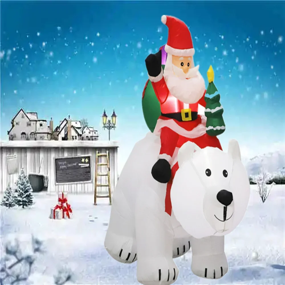 2.1M Inflatable Christmas Claus Riding Shake Head Bear And 1.2m Santa Claus Built-in LED Light Courtyard Garden Xmas Decorati