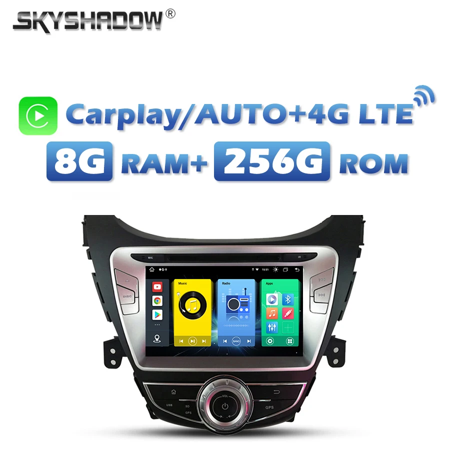 

4G SIM 720P Carplay Auto Android 13.0 8G+256G Car DVD Player GPS Radio wifi Bluetooth For Hyundai Elantra Avante I35 2011-2013