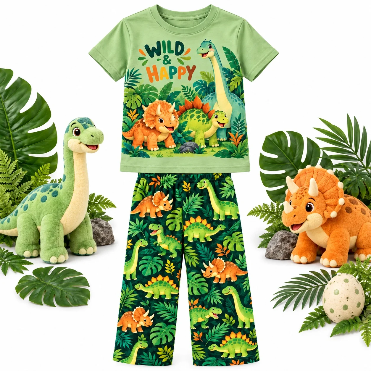 Kids Dinosaur Outfit Set Boys Short Sleeve T Shirt Long Pants Jungle Wild Happy Print Home Casual Clothes