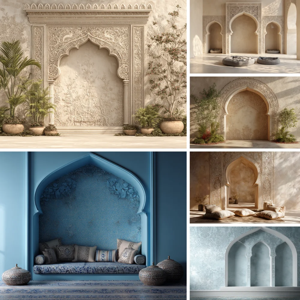 

Фон для фотосъемки синий бежевый индийский персидский арка стена свадьба искусство для беременных портретный декор фон для фотостудии