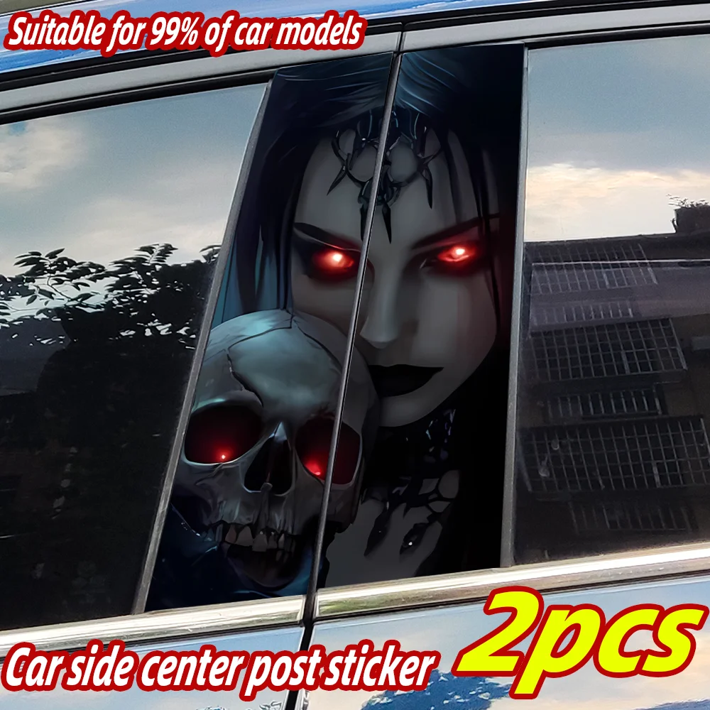 

Horror Skull Dark Girl Car Stickers Auto B Pillar Waterproof Decor Cover Scratches Car Doors Pillar Sunscreen Decals Accessories