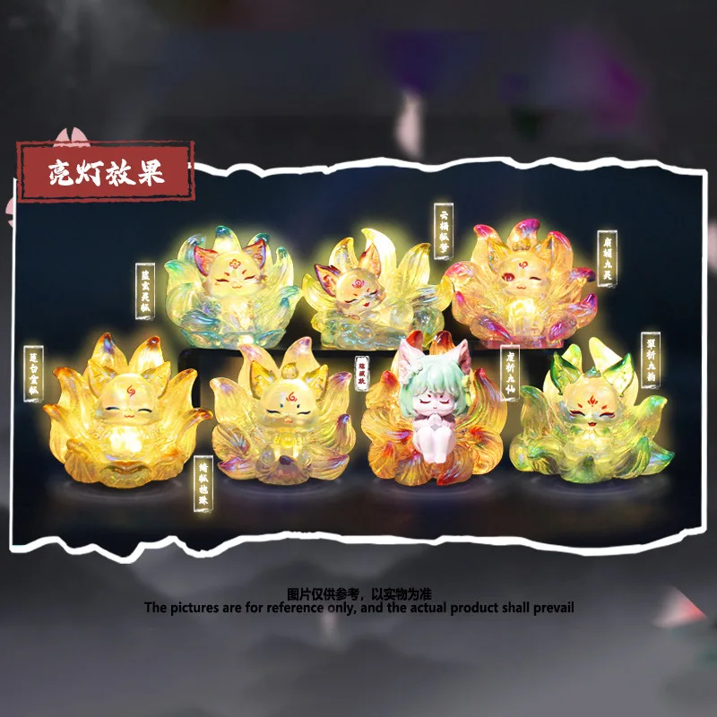 

Новинка, 6 шт./компл., светящаяся глухая коробка с девятью хвостами, лиса, мультяшная креативная китайская тенденция, украшение для рабочего стола, коробка-сюрприз, подарок