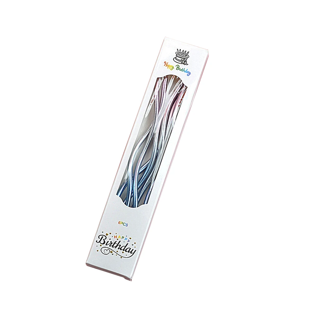 6 PCS Gradient Thread Long Candle Multi Color Thin Candle Happy Birthday Party Cake Decoration Romantic Valentine\'s Day