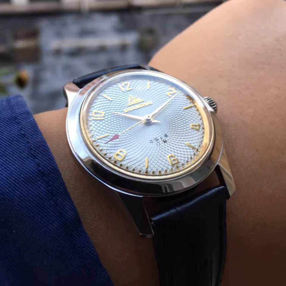 Vintage Shanghai Watches Men 36mm Hand Wind Mechanical
