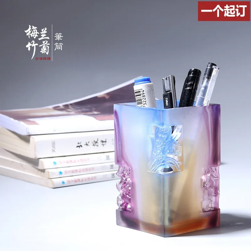 Yjq glazed pen holder Chinese style gift for teacher leadership desk practical ornament handicrafts