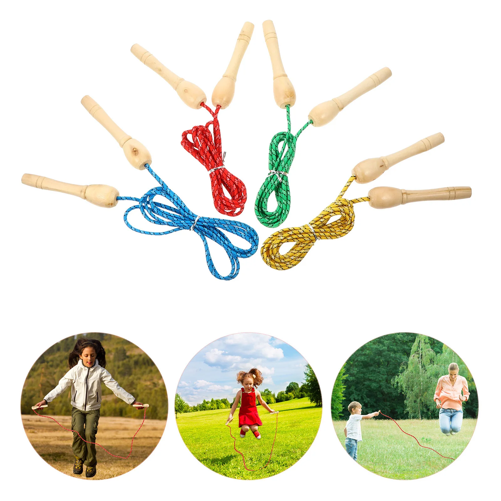 

4Pcs Students Skipping Rope Adjustable Wooden Handle Ergonomic Training Exercise Tool for Adults Health