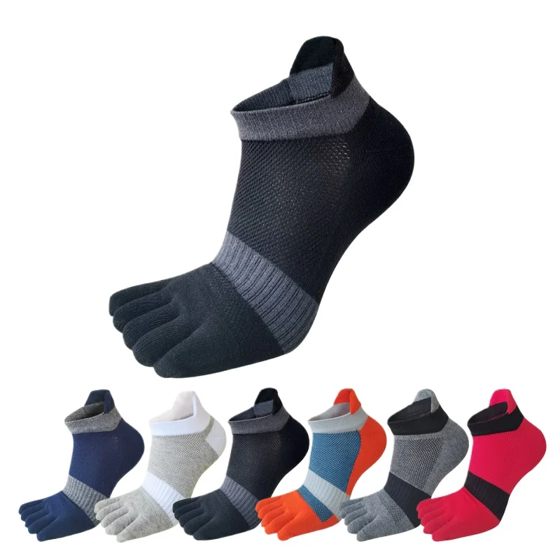 Large Size Toe Sport Socks Man Mesh Business Sweat-Absorbing Shallow Mouth Striped Fitness Travel 5 Finger Socks Plus EU43-47