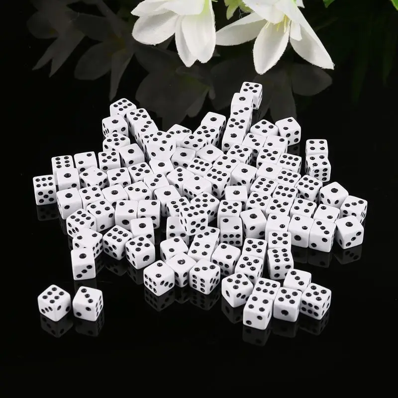 20PCS 5MM 8MM 10MM 12MM 14MM 16MM D6 White Dice Plastic Gaming Right Angle Dice Standard D6 Point Six Sided Cube Dice