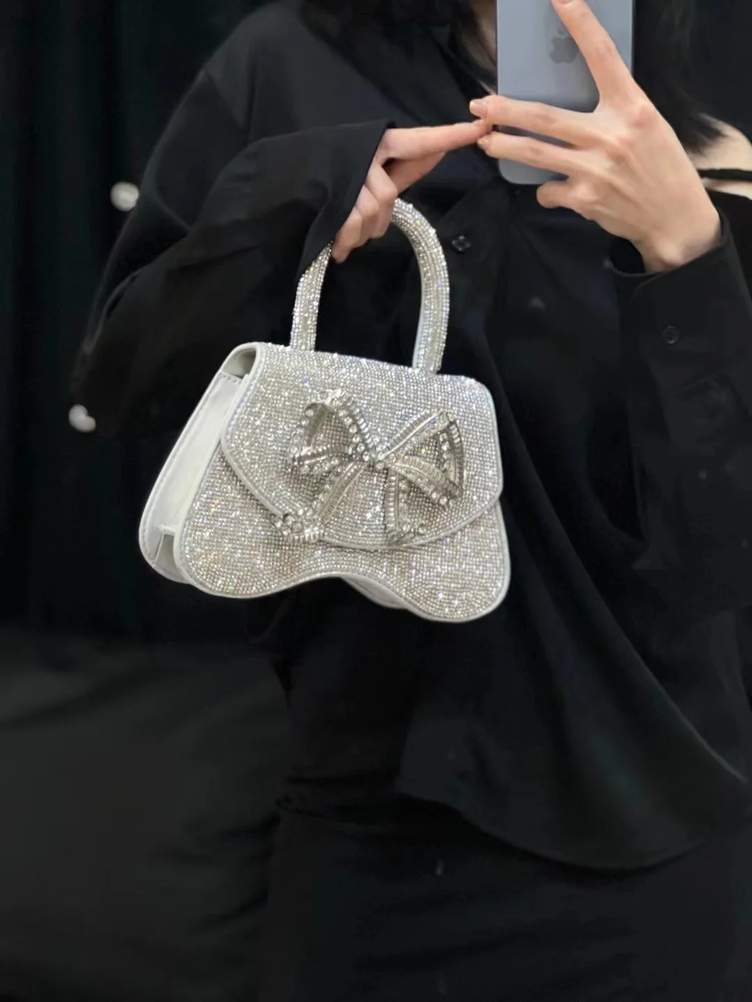 Luxury Glitter Shiny Rhinestones Diamond Evening Bag Metal Bow Knot Women's Handbag Wedding Party Clutch Purse Messenger Bag