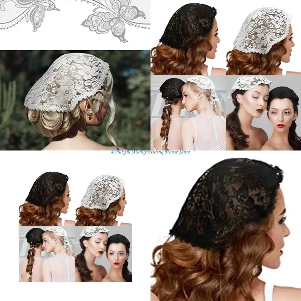 

E56A Lace Turban Scarf Hair Band for Women Mesh Flower Headscarf Girl Party Headpiece