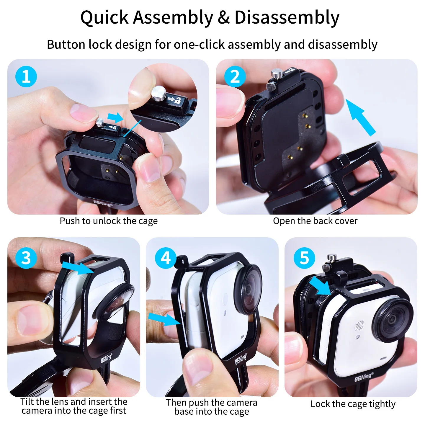 Für Insta360 GO Ultra Action-Kamera Vlogging-Käfig Magnetisches Laden Wärmeableitung Horizontal Vertikal FPV Halsstativ-Halterung – Detail 6