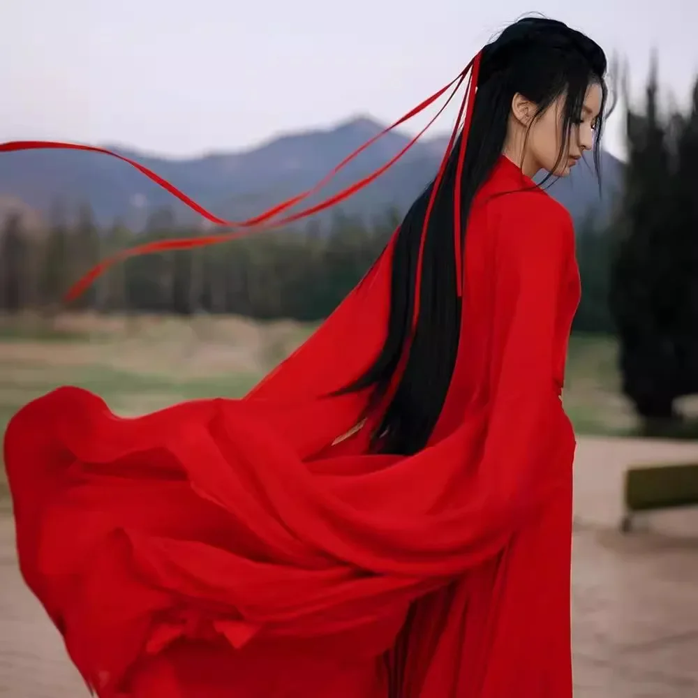 

Женское элегантное платье с большими рукавами Red Wei Jinfeng Hanfu