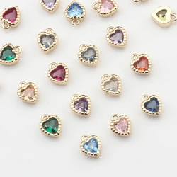 Copper Plated Inlaid Zircon Mini Colorfully Heart Charms 6pcs/lot 5.2mm For DIY Fashion Jewelry Making Finding Accessories