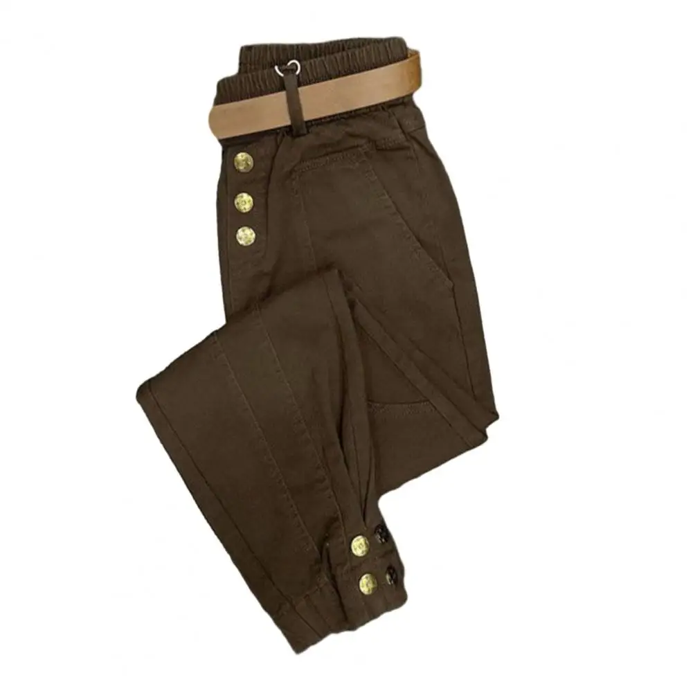 

Women Pants Thick Warm Women's Harem Pants Elastic Waistband Belt Pockets Cargo Trousers Solid Color Women Pants