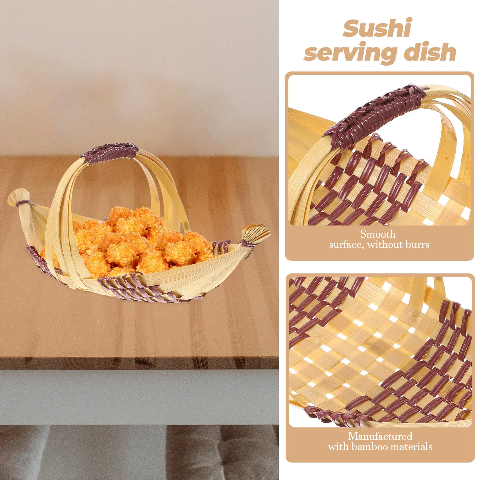 Sushi Boat Plate Bamboo Woven Serving Tray Japanese Style Food Display Dish for Sashimi Sushi Dessert Restaurant Home Use Wear