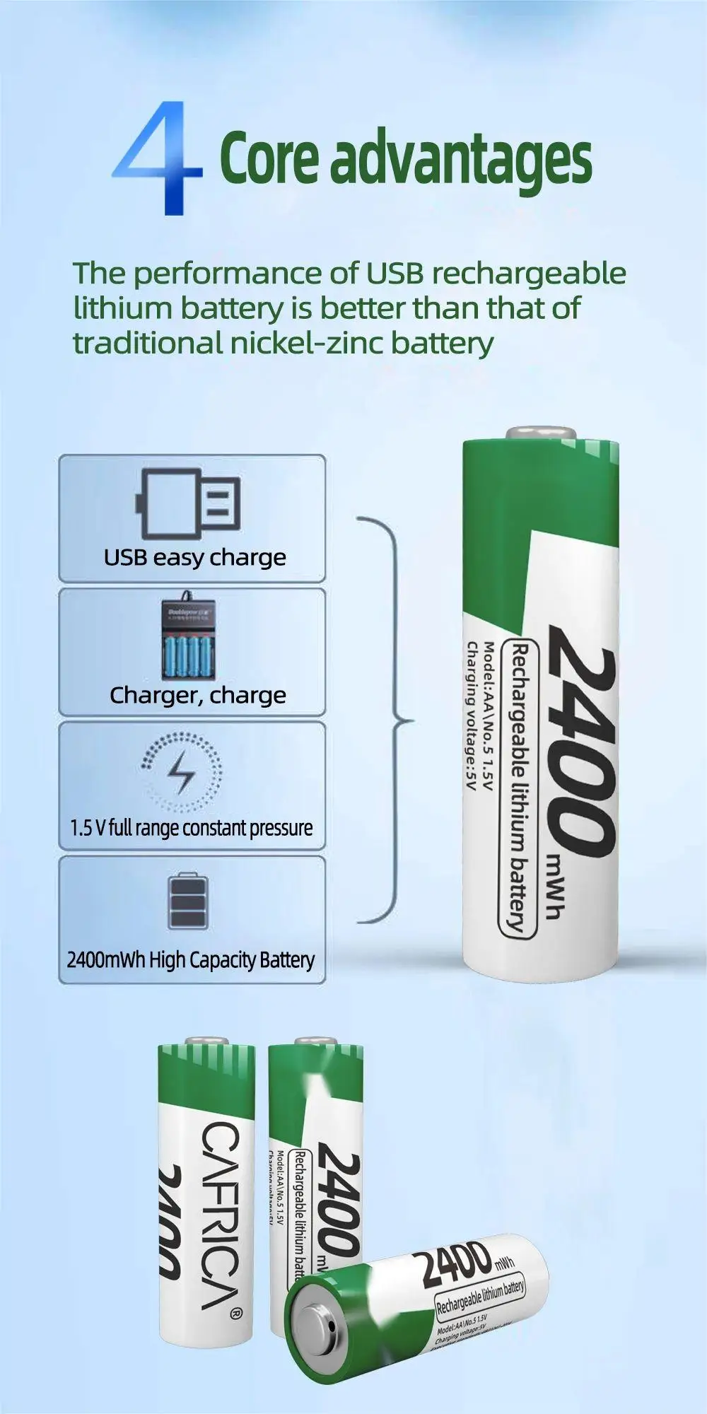 2024 New Generation 2400Mah 8PCS Quick Charge Rechargeable Battery for Apple Huawei Xiaomi Phones