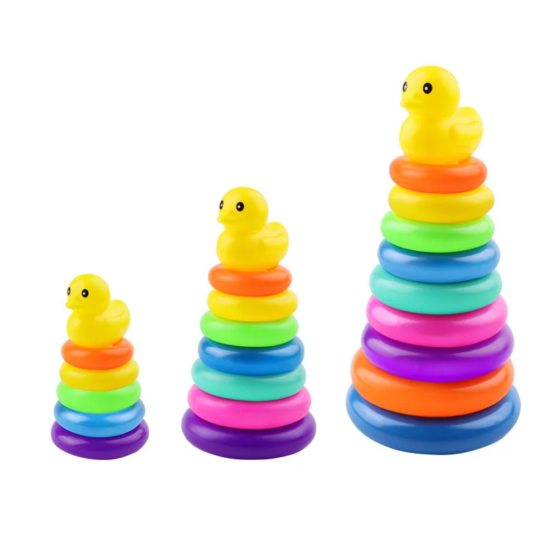 

Children's Puzzle Rainbow Tower Hoop Small Yellow Duck Folding Music Baby Toy