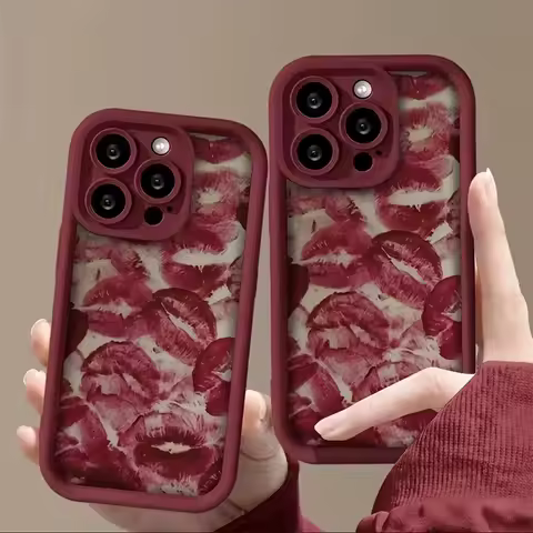 Valentines Wine Red Lip Phone Case For Samsung Galaxy A55 A35 A25 A15 5G A24 A13 A23 A12 A22 A32 A52 A52S A71 A72 A51 4G Cover