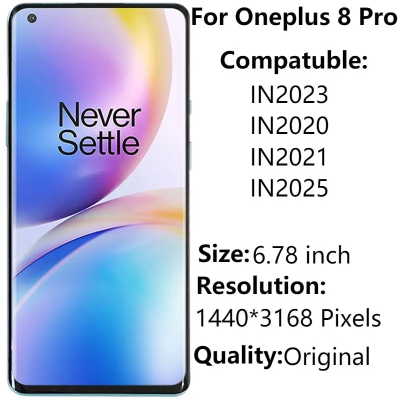 

Original 6.78" AMOLED For OnePlus 8 Pro IN2020 IN2023 IN2021 LCD Display With Frame Touch Screen Digitizer Assembly Replacement