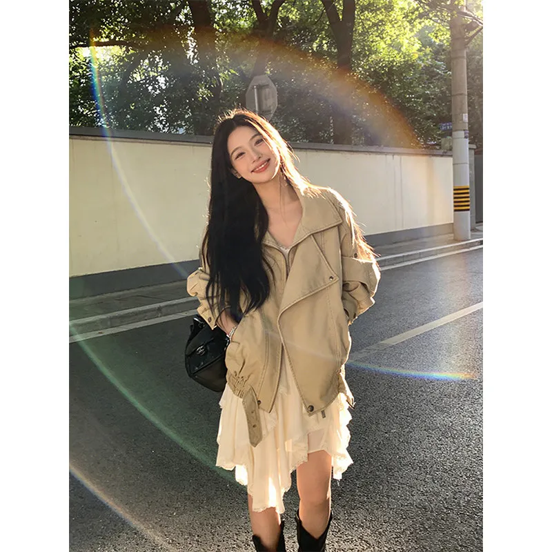 Stylish Short Motorcycle Jacket Women's Spring Autumn New Fashion Design Cool Casual Korean Style Breathable Long Sleeve Coat