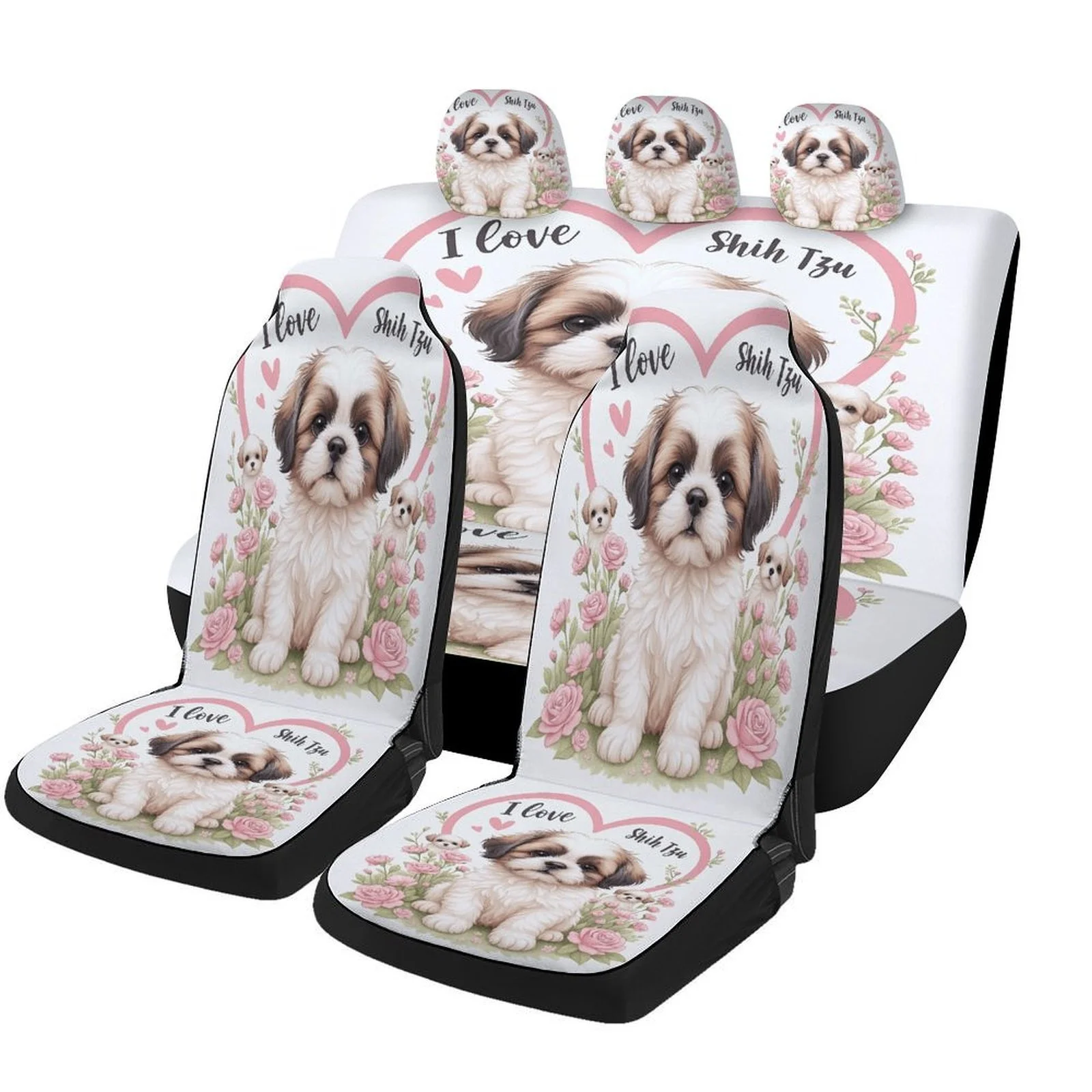 

Набор стильных и дышащих чехлов для автомобилей, разработанных для любителей ши-тцу, подходящих для большинства автомобилей. Этот полный комплект включает в себя чехлы.