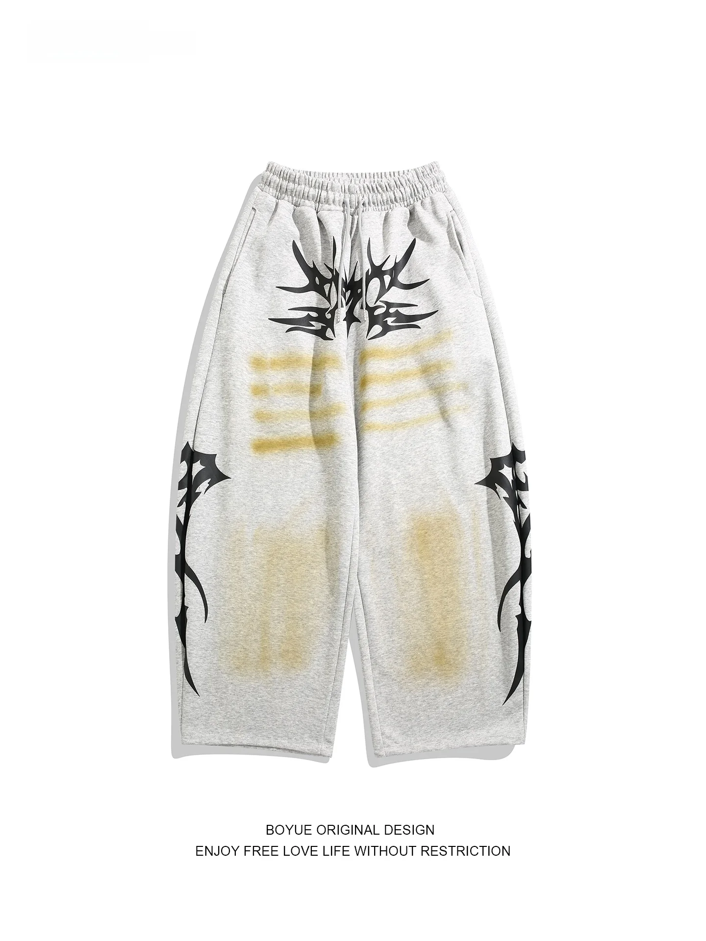 

Boyue American Retro High Street Loose Wide Leg Pants Men Women Casual Print Personali Trousers Cotton Street Sle