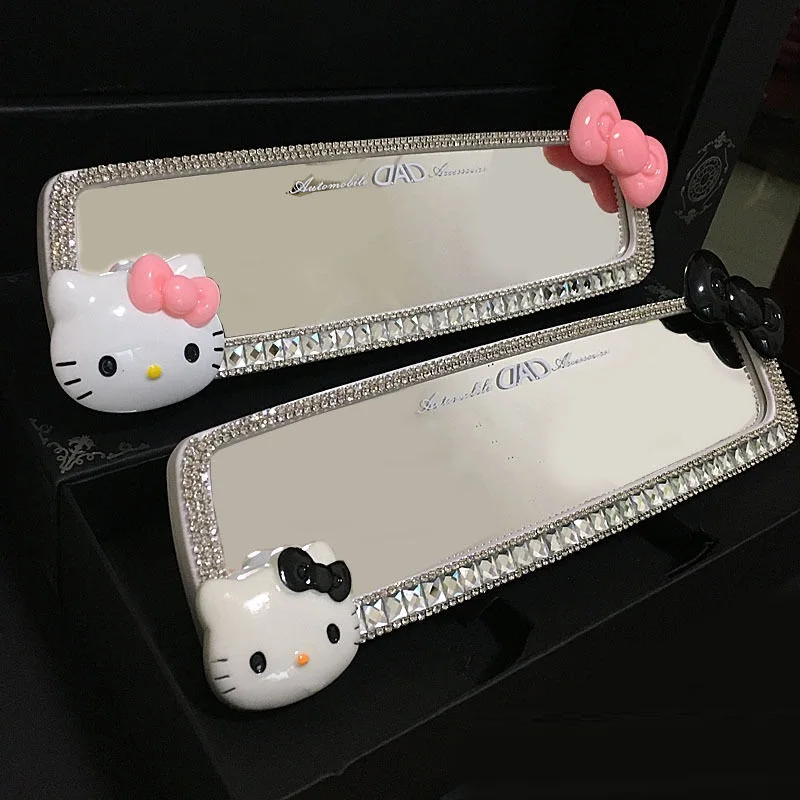 

Hello Kitty Cartoon Bling Butterfly Rhinestone Car Interior Mirror Sparkle Car Accessories Crystal Diamonds Bow Rearview Mirror