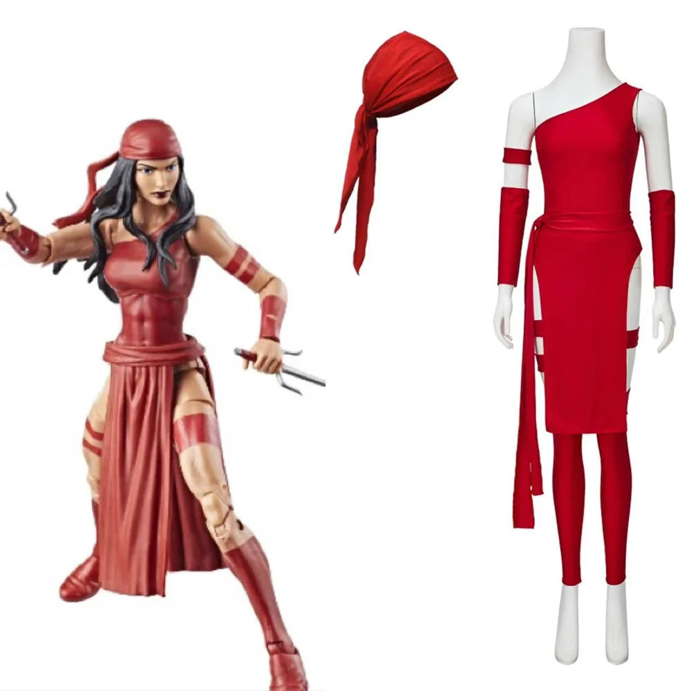 

Anime Elektra Natchios Cosplay Costume Women Sexy Red Dress With Headgear Halloween Party Outfits