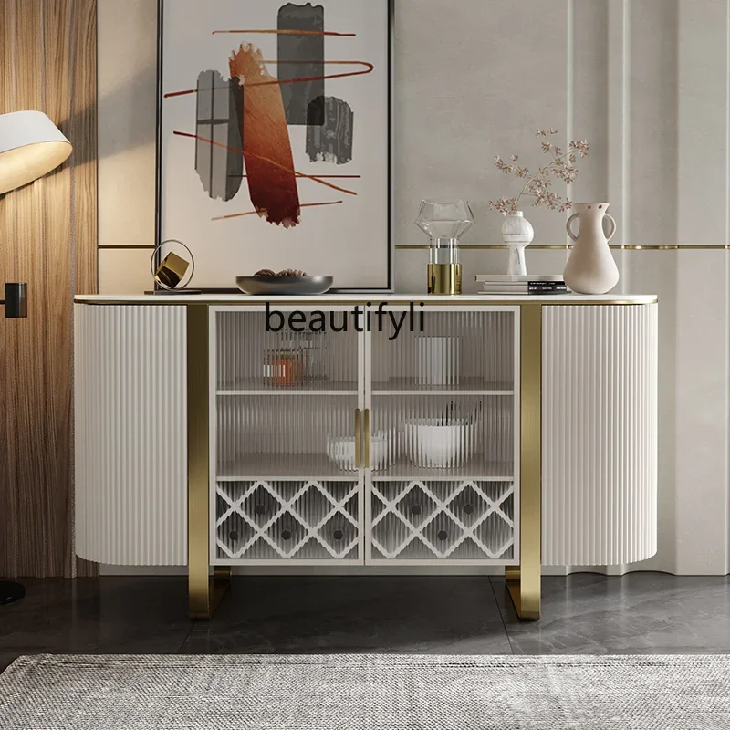 

smt03 Italian Minimalist Sideboard Cabinet Dining Room/Living Room White Stone Plate Locker Home Hallway Wine Cabinet