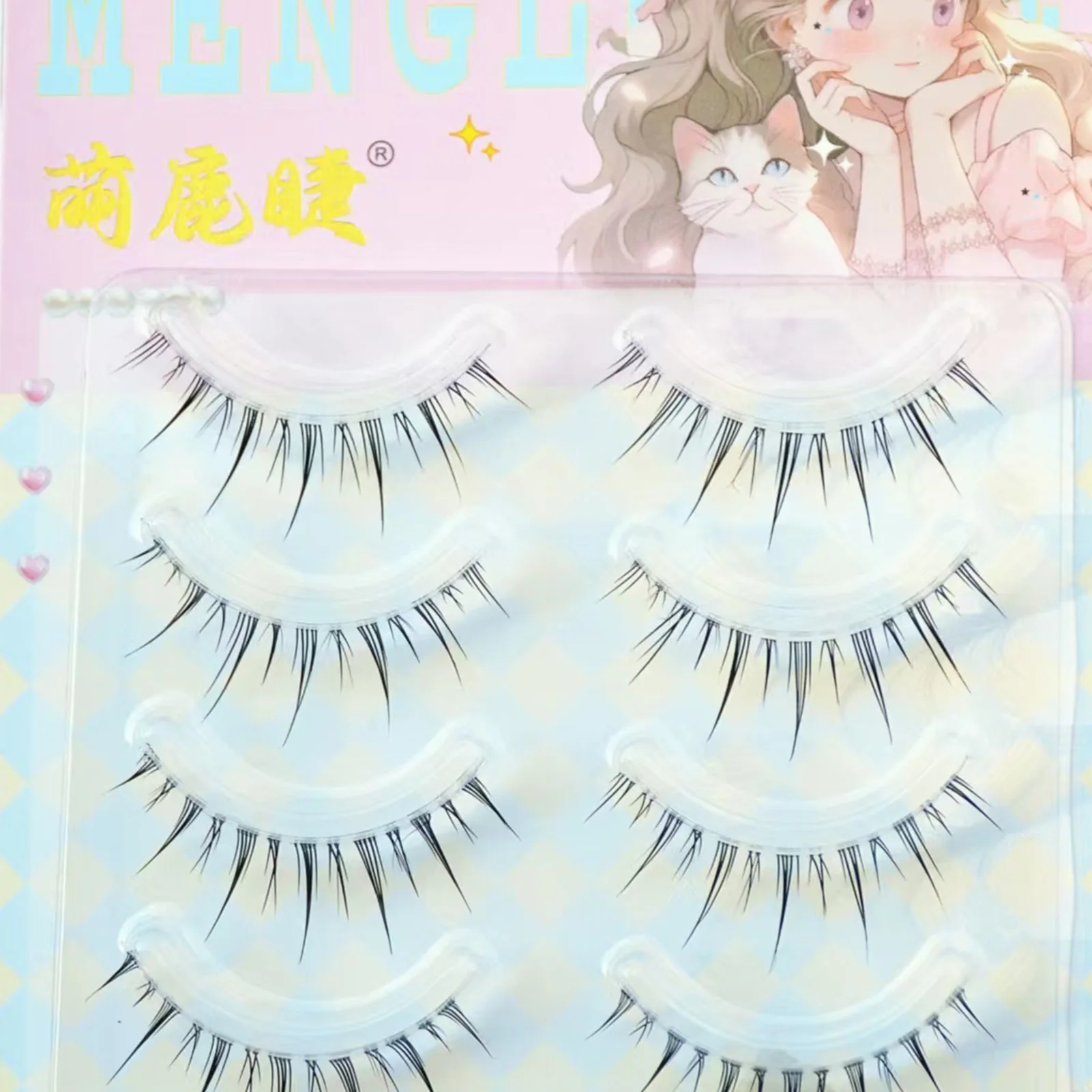 Tiras de pestañas Manga, banda transparente DIY, pestañas finas, Kit de extensión de pestañas de aspecto realista para maquillaje de viaje de fiesta diaria