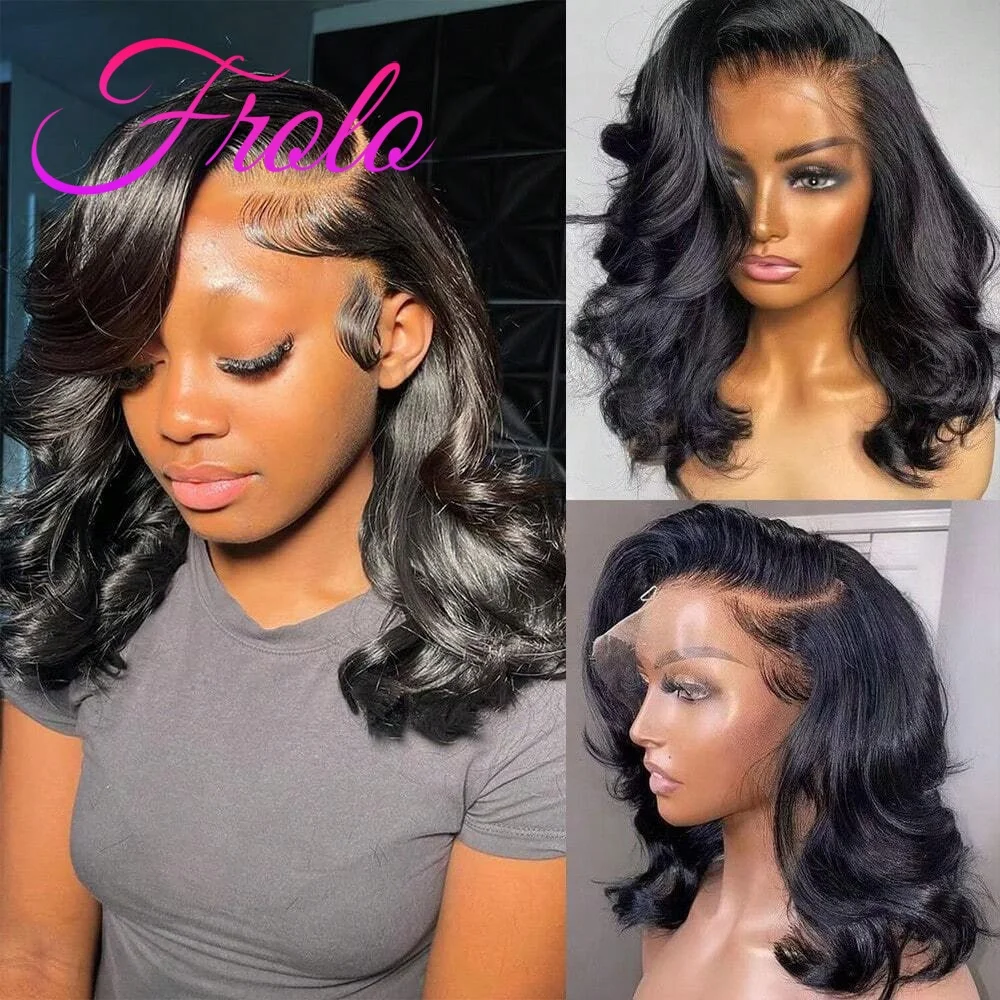 

Короткий парик-боб из натуральных волос, 13x4 HD, с кружевной передней частью, для женщин, с эффектом «волны», предварительно выщипанный, из бразильских волос