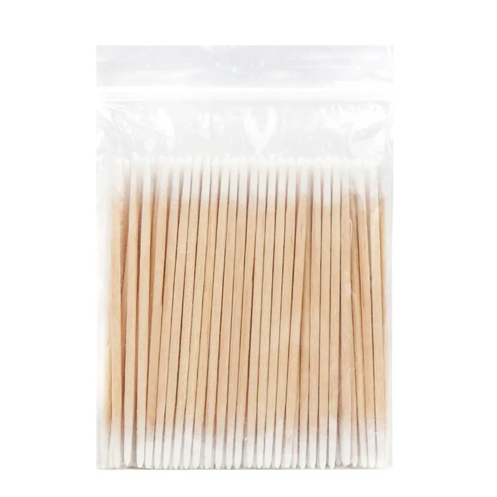100Pcs Chlorine-Free Double-end Wood Cotton Swab Hypoallergenic Disposable Ultra-small Remover Clean Sticks Daily Cleaning