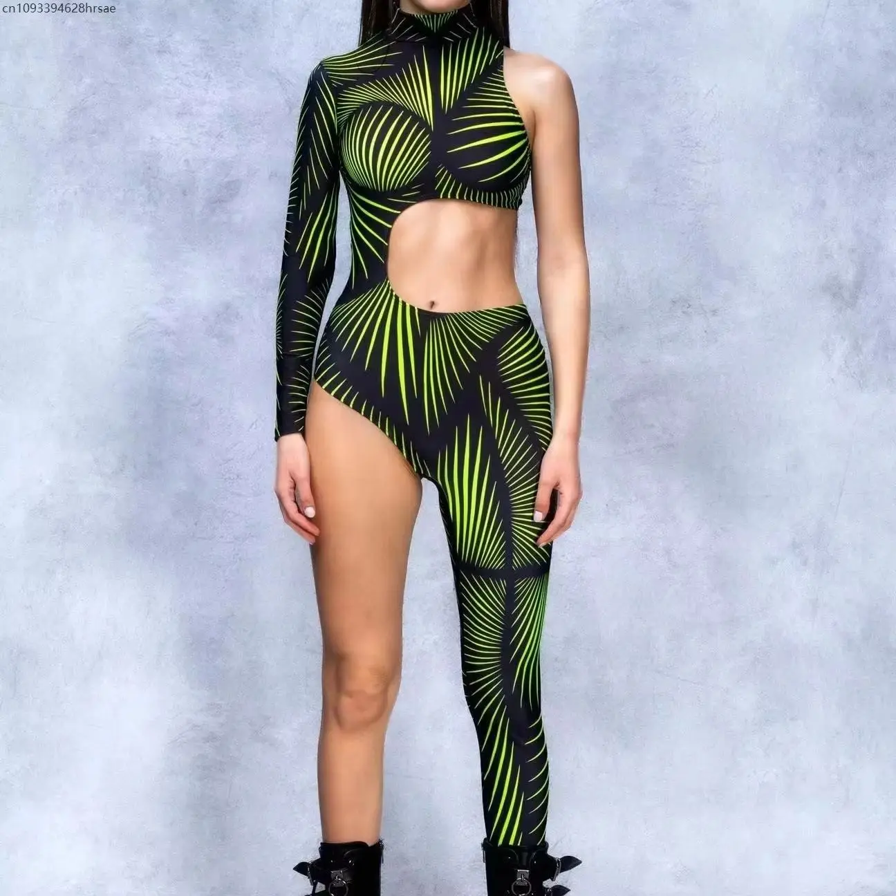 OP Asymmetrical Holiday Bodysuit Costume Colorful Rainbow Jumpsuit Women Punk Cosplay Halloween Performance Tights Suit