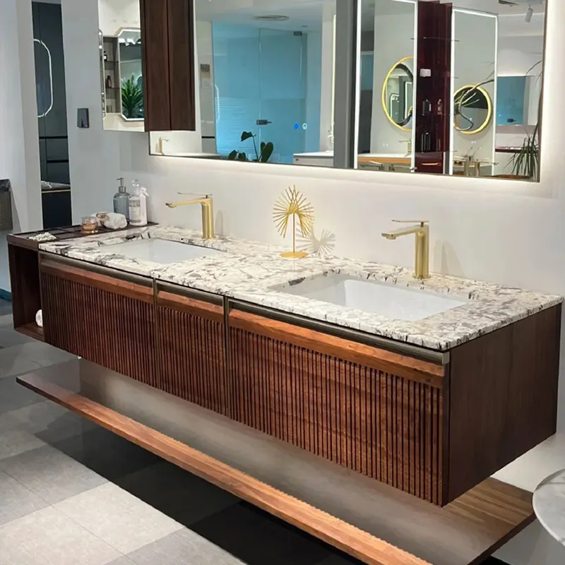 

Natural luxury stone bathroom cabinet combination washing hand oak solid wood lacquer cabinet