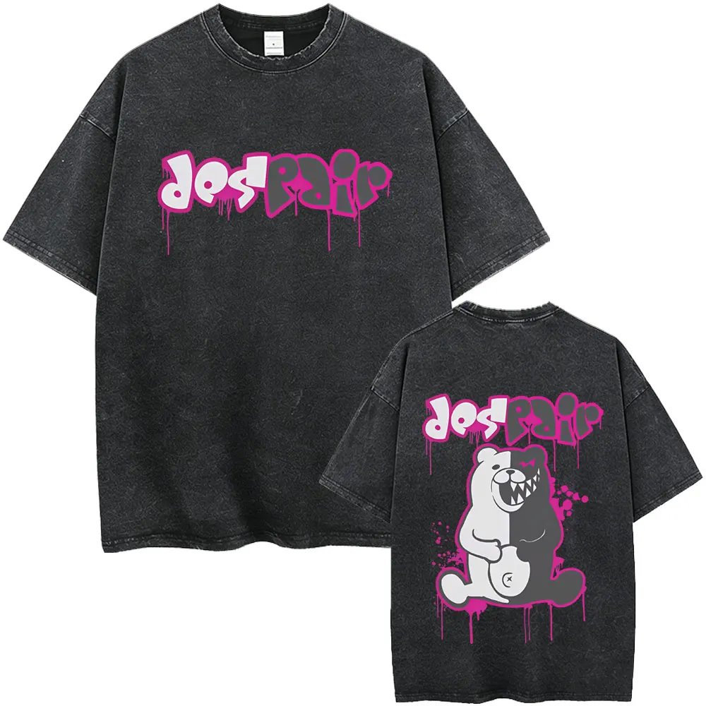 Washed Vintage Anime Danganronpa Nagito Komaeda Graphic T-shirts Men Manga Retro Oversized Short Sleeve T Shirts Tops Streetwear