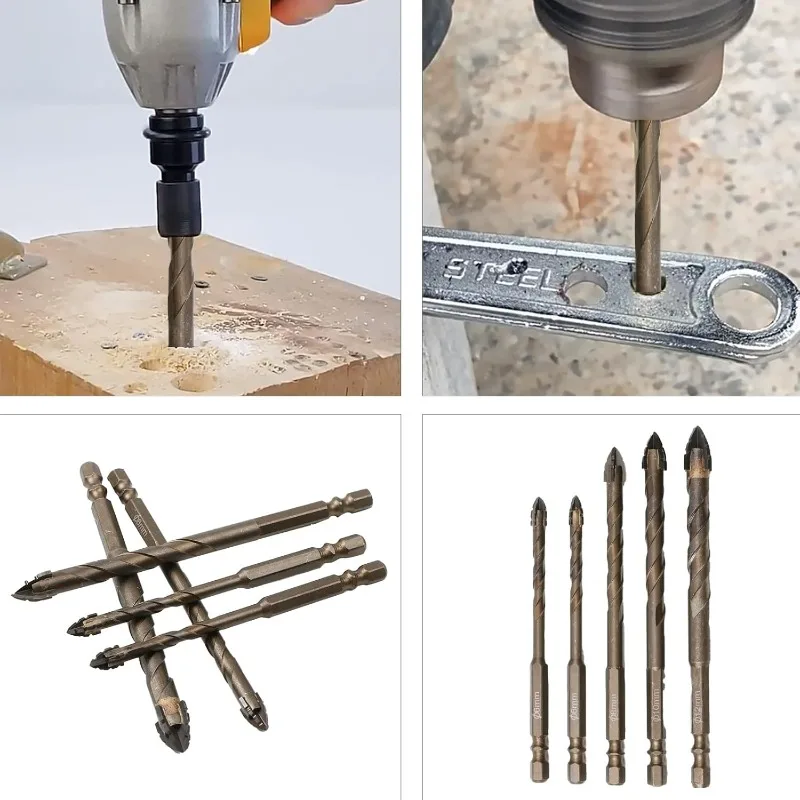 7/1개 4날 톱니형 편심 드릴 비트 유리 세라믹 콘크리트 벽돌 드릴링 도구 금속 톱니형 드릴 비트 세트