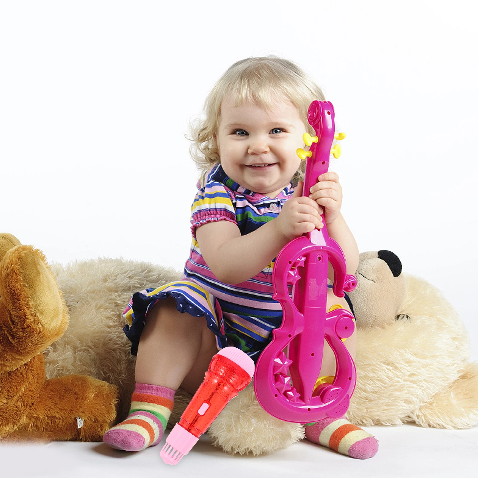 Crianças eco microfone design colorido seguro material durável educação precoce amplificação de som brinquedo aprendizagem música do bebê