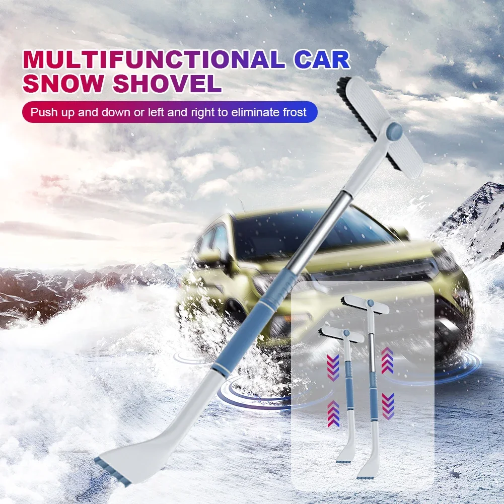 Universal Snow Shovel Brush Telescopic Car Glass Deicing Cleaning Tool 2-in-1 Detachable Snows Ice Scraper Quick Clean Wash Tool