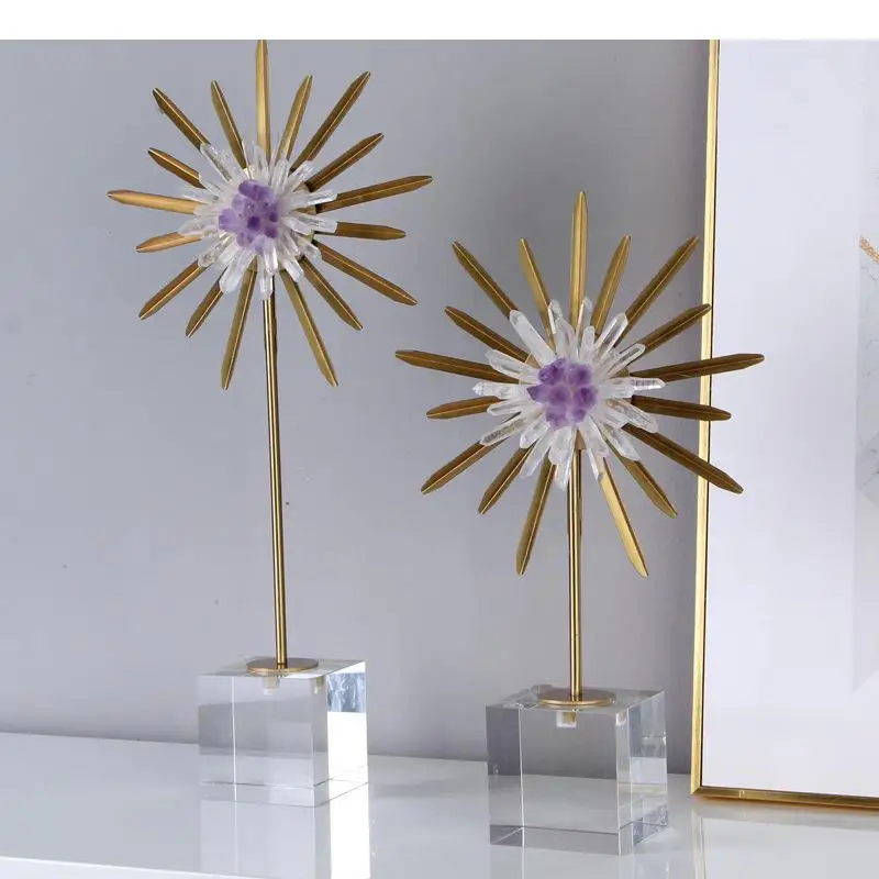 

Crystal Sunflower Abstract Artwork Sculpture Base Ornaments Desk Decoration Alloy Flower Statue Modern Decor