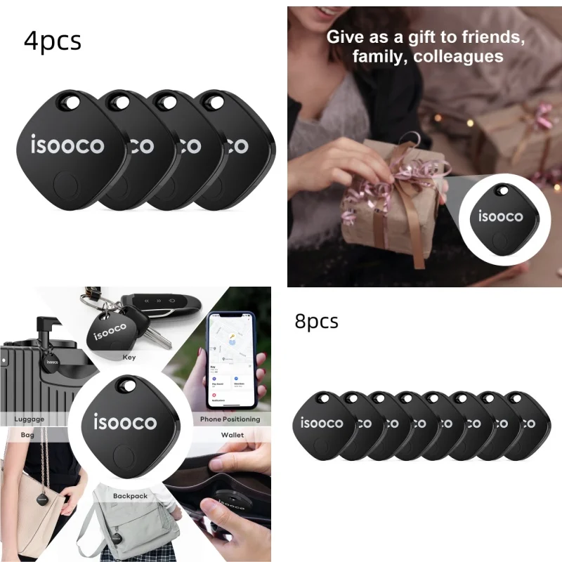 4/8Pcs isooco Smart Item Finder,GPS Locator,Bluetooth Pairing Anti-lost Tag, Used with Find My (iOS only),Keychain Car Tracker